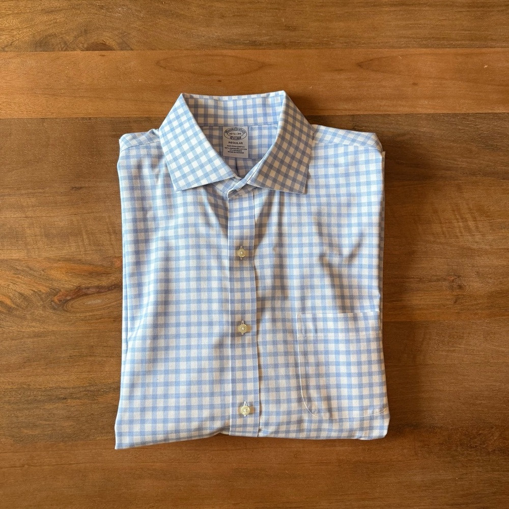 Brooks Brothers Light Blue and White Checkered Dress Sport Shirt - button up